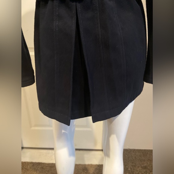 BCBGeneration~Navy & Black Faux Leather~Belted~Hooded~Pea Coat~Pockets~Size S - Picture 12 of 16